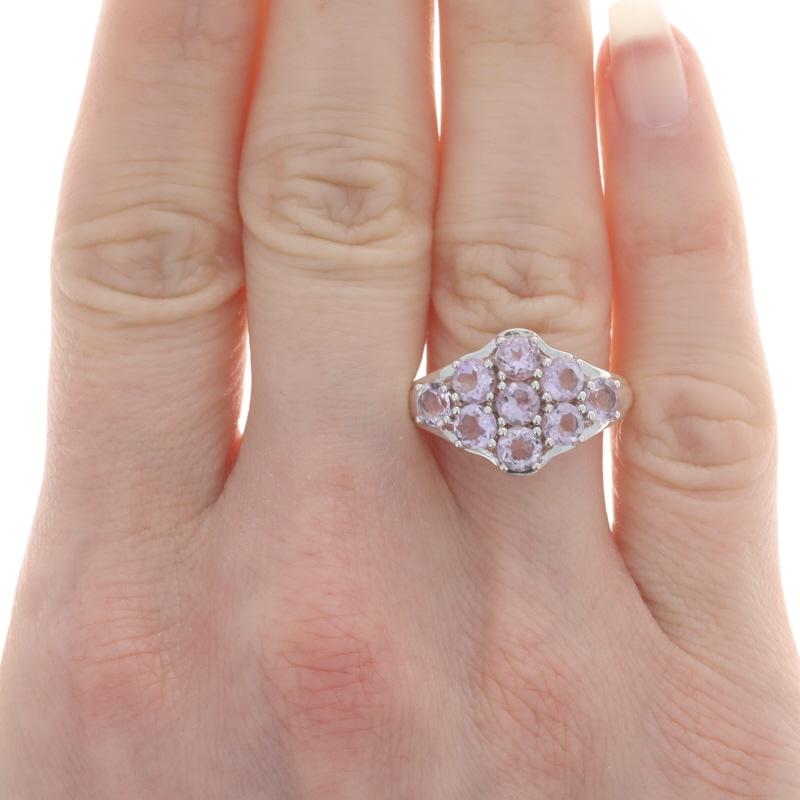 Round Cut Sterling Silver Link Pink Quartz Cluster Cocktail Ring -925 Round 1.70ctw Floral For Sale