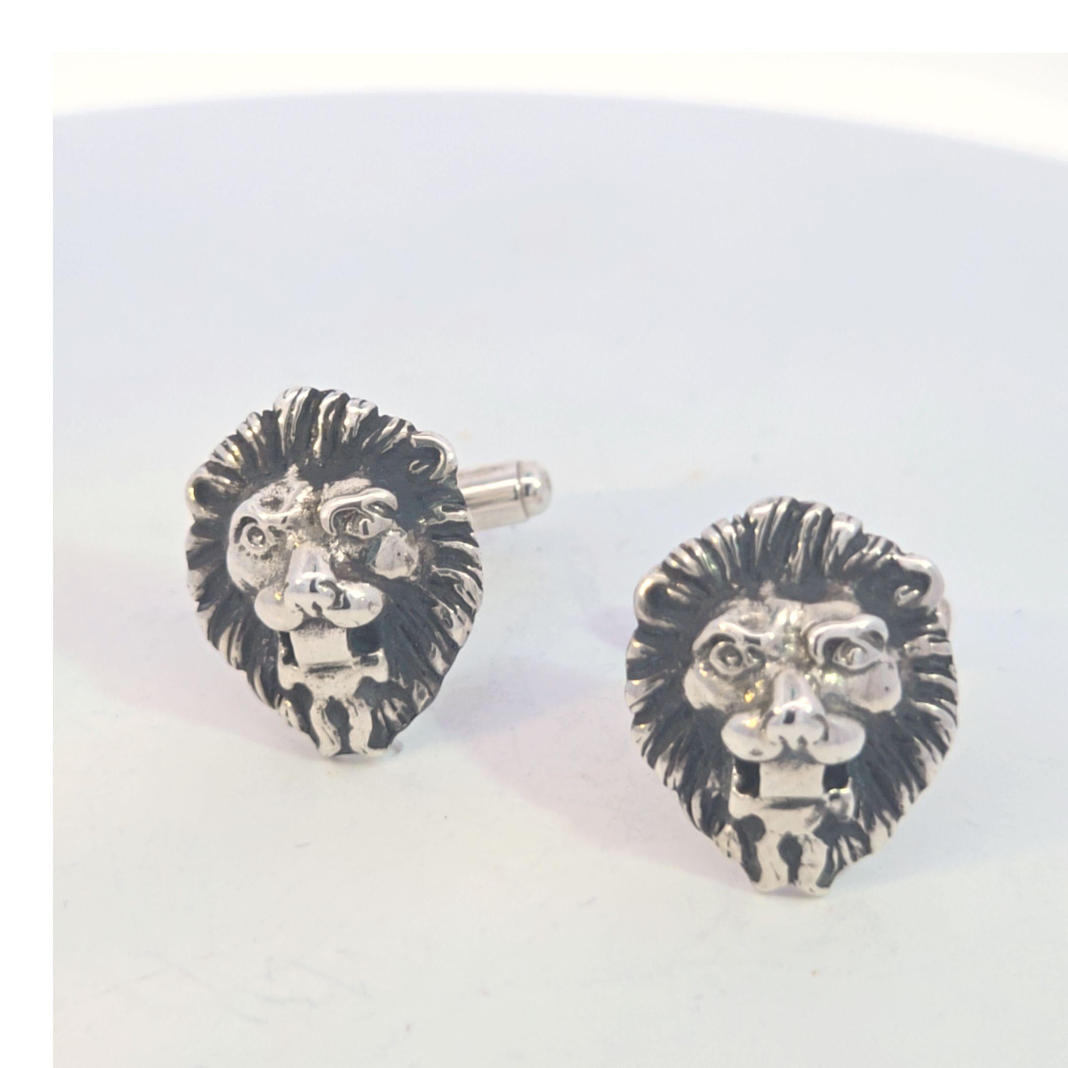 Sterling Silber Löwe Manschettenknöpfe im Angebot 1
