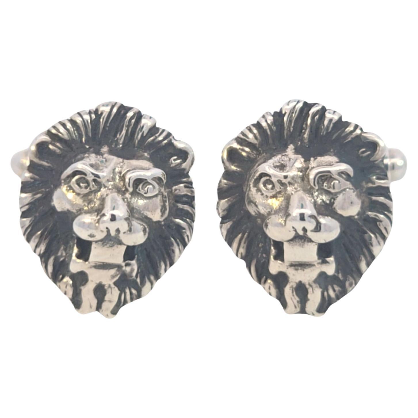 Sterling Silver Lion Cufflinks