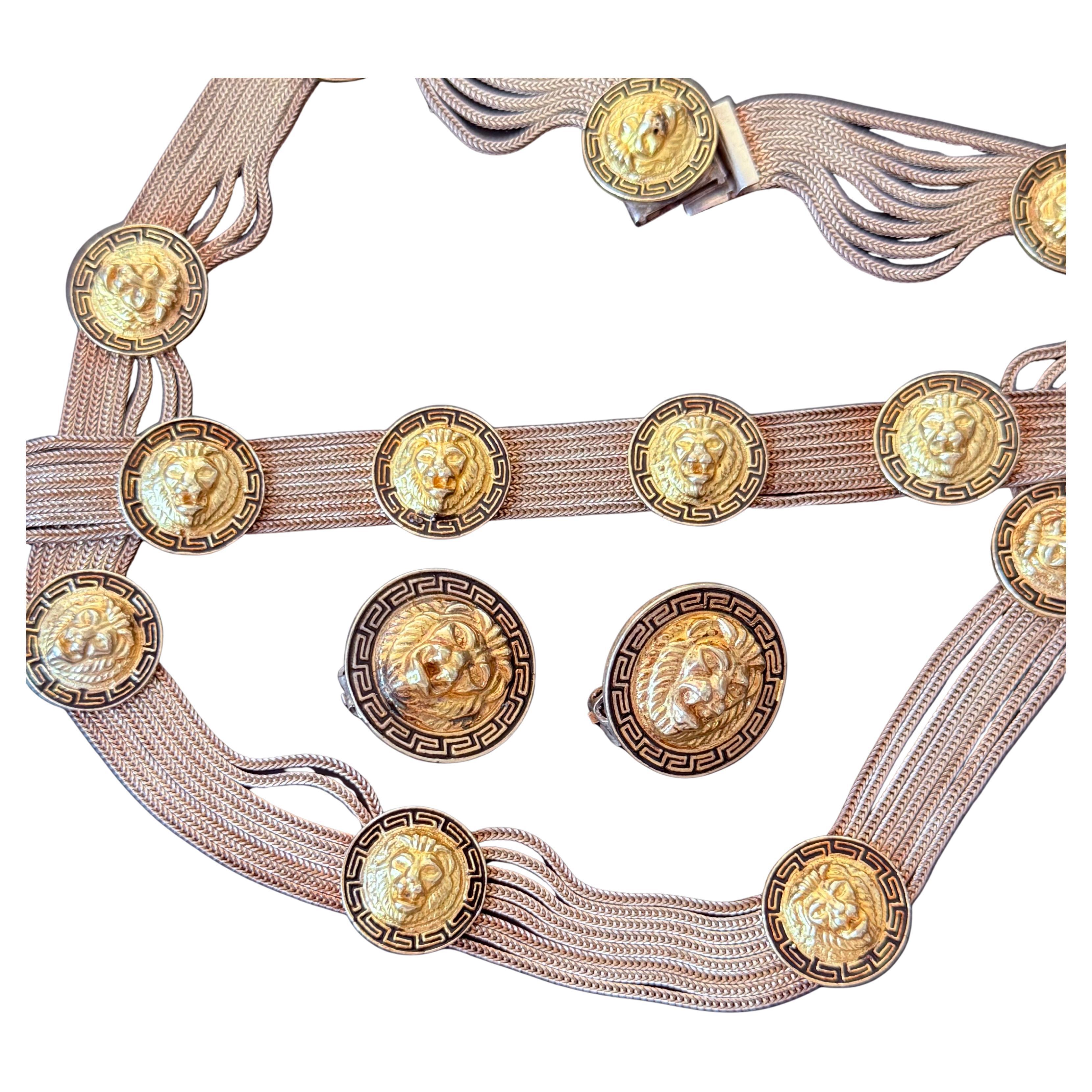 Collar gargantilla de plata de ley con esmalte de león Pendientes de clip Pulsera en venta