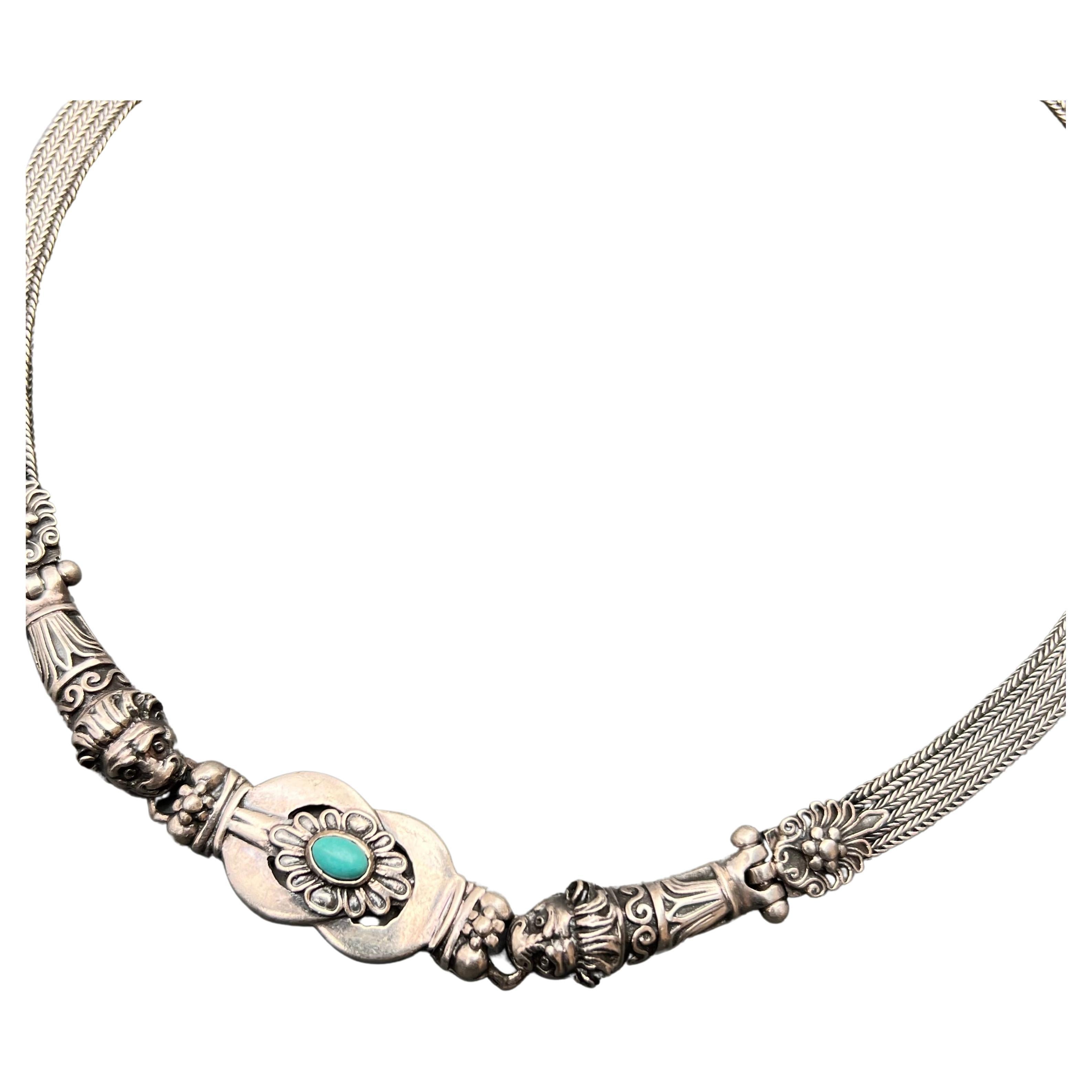Sterling Silver Lion Head Collar Necklace