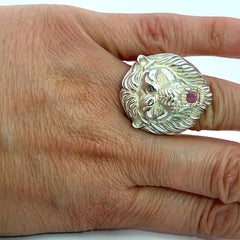 Sterling Silver Lion Men's Ring Size 10