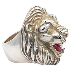 Anillo de león para hombre en plata de ley talla 10