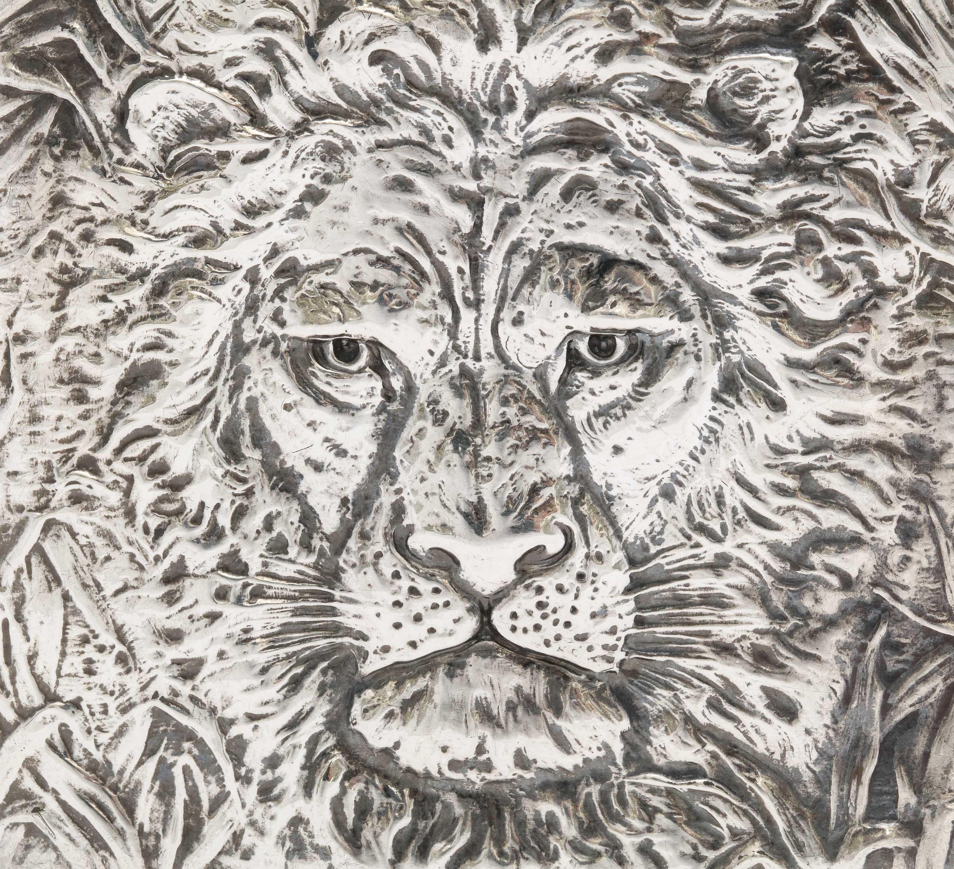 American  Sterling Silver Lion's Head-Motif Cigarette Case and Matching Cutter