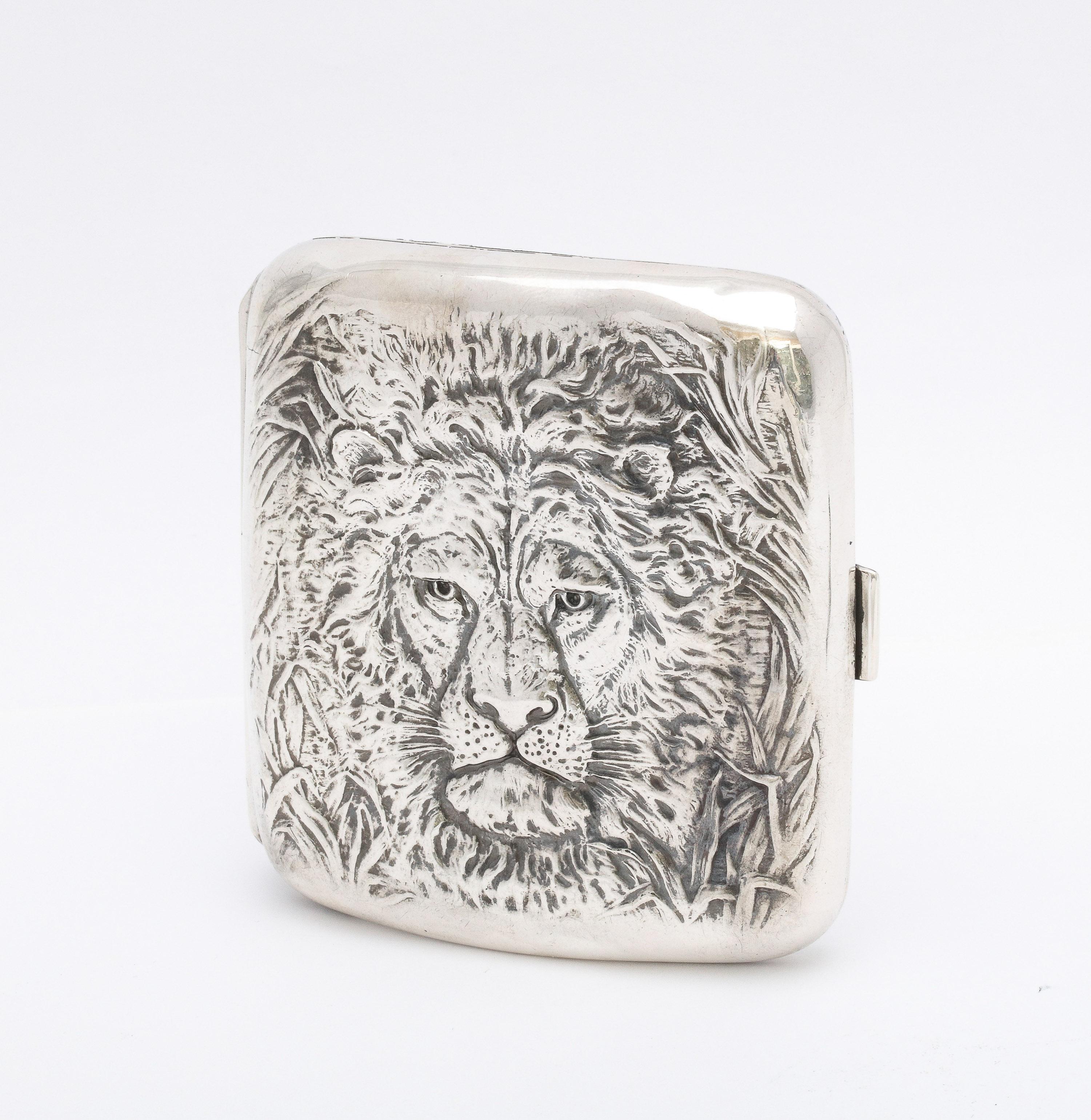 Gilt  Sterling Silver Lion's Head-Motif Cigarette Case and Matching Cutter