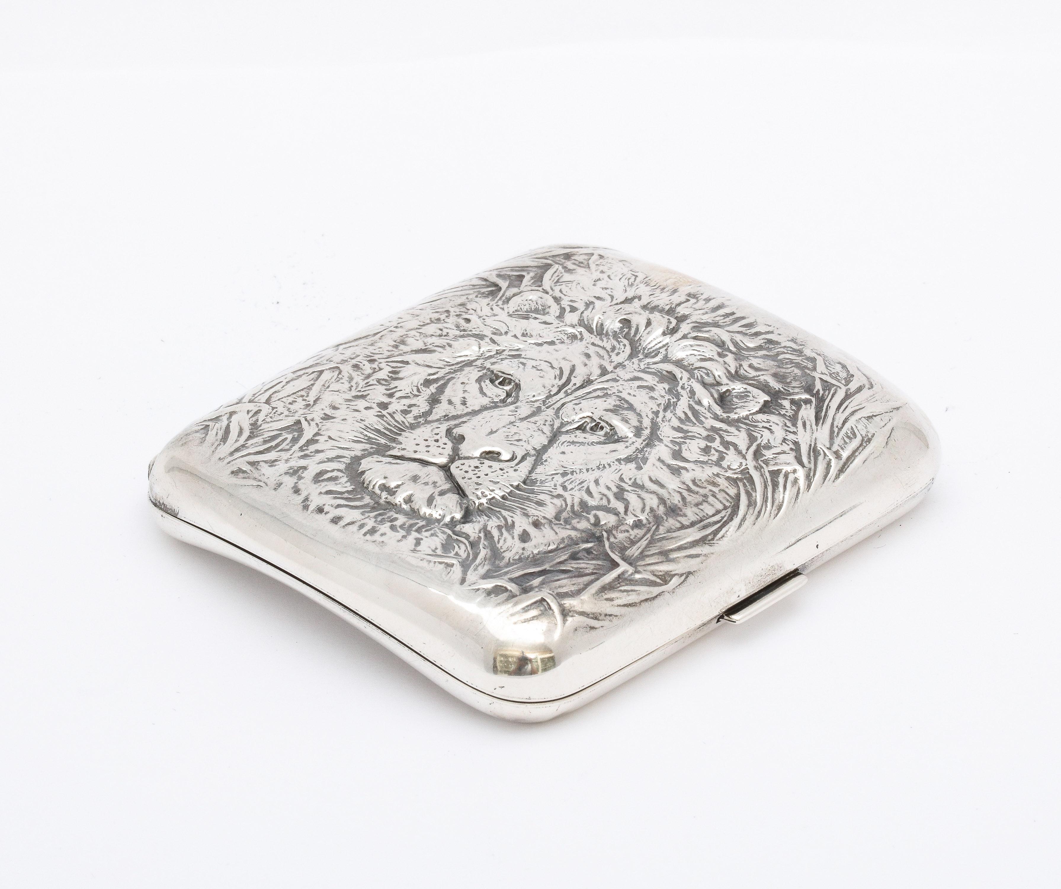 Metal  Sterling Silver Lion's Head-Motif Cigarette Case and Matching Cutter