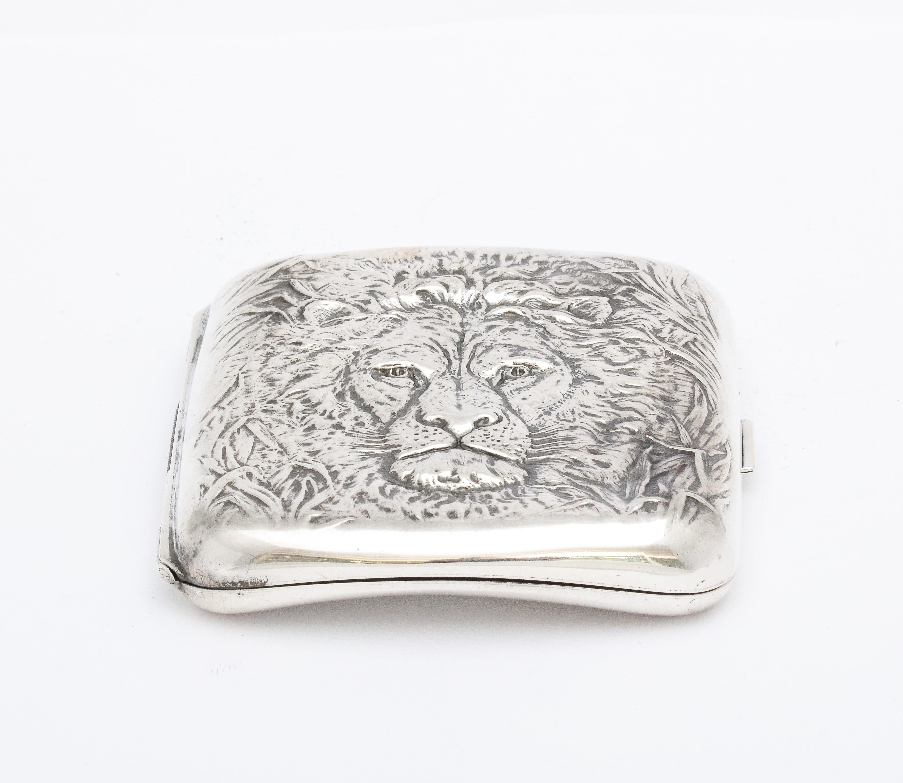 Sterling Silver Lion's Head-Motif Cigarette Case and Matching Cutter 1