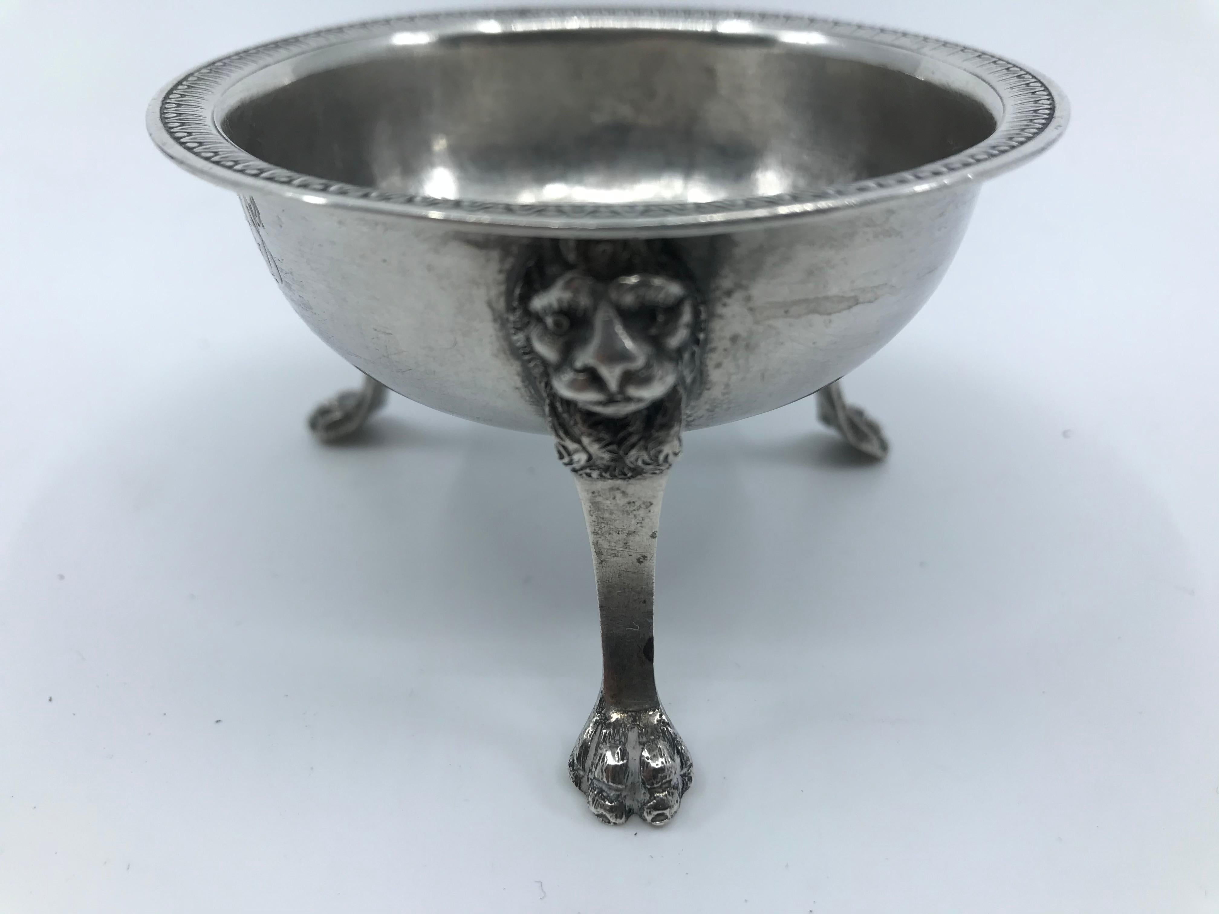 Neoclassical Sterling Silver Lions' Head Salt For Sale