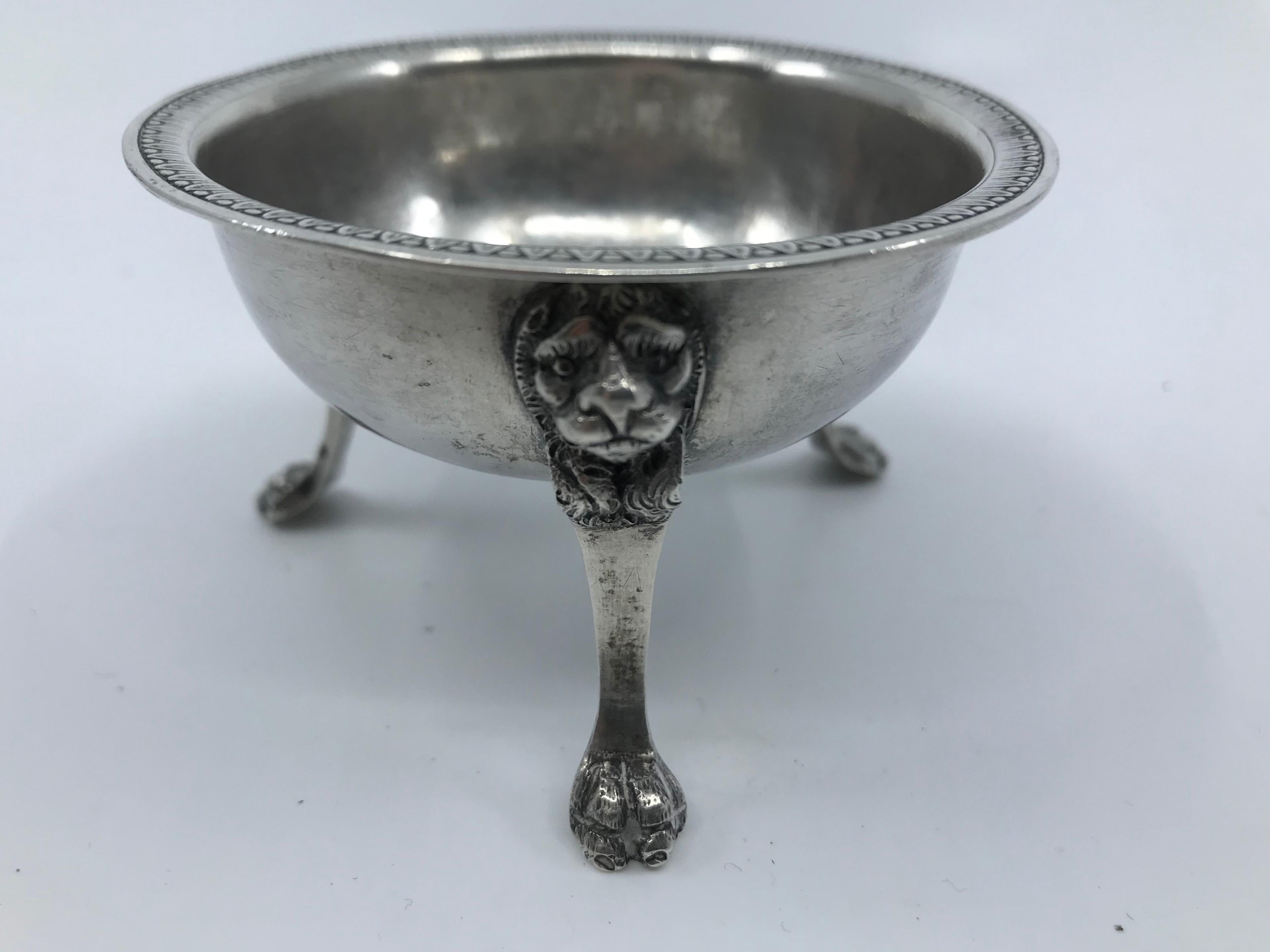 Italian Sterling Silver Lions' Head Salt For Sale