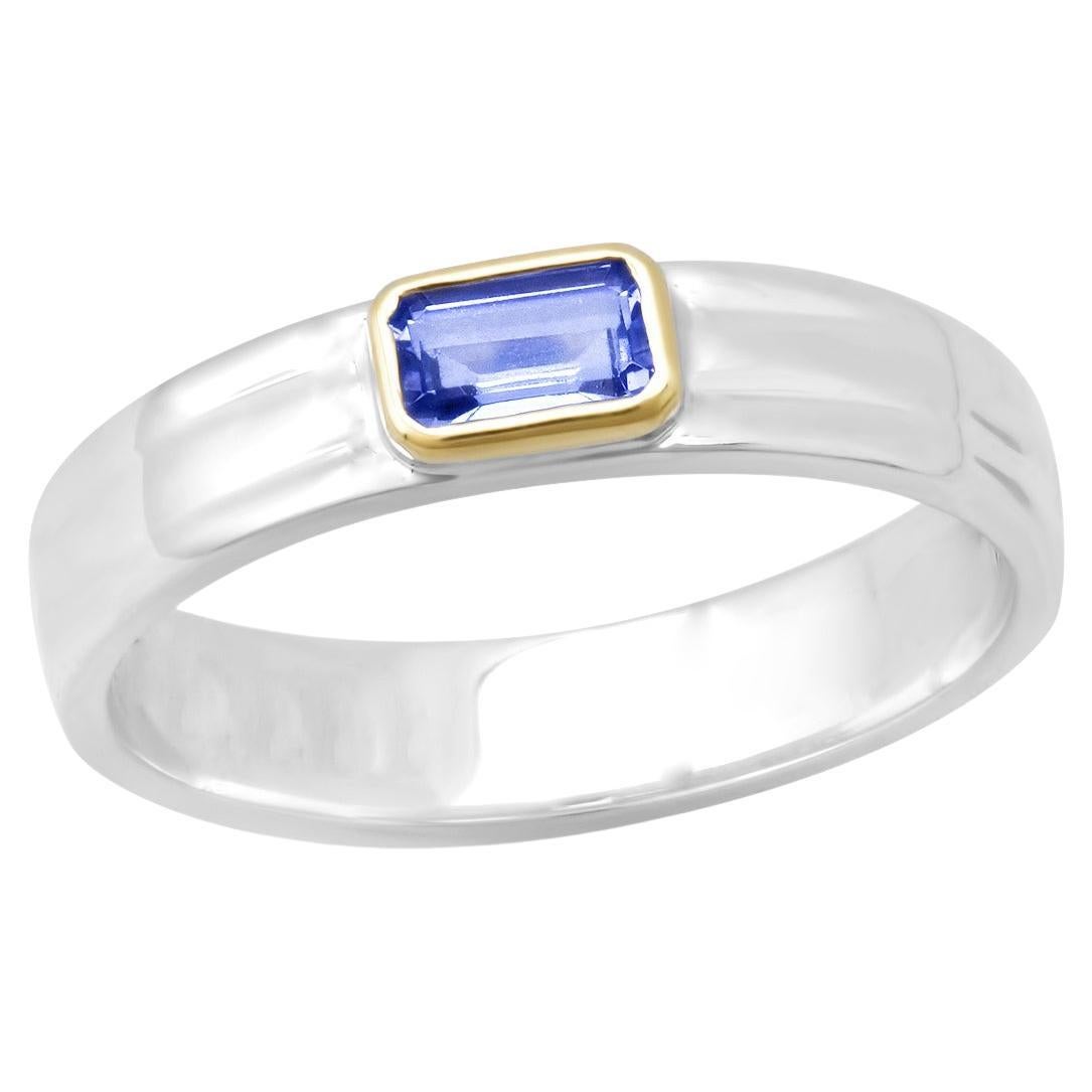 Sterling Silver  "Liquid Metal" Narrow Hammered Band with KNIFE EDGE Tanzanite For Sale