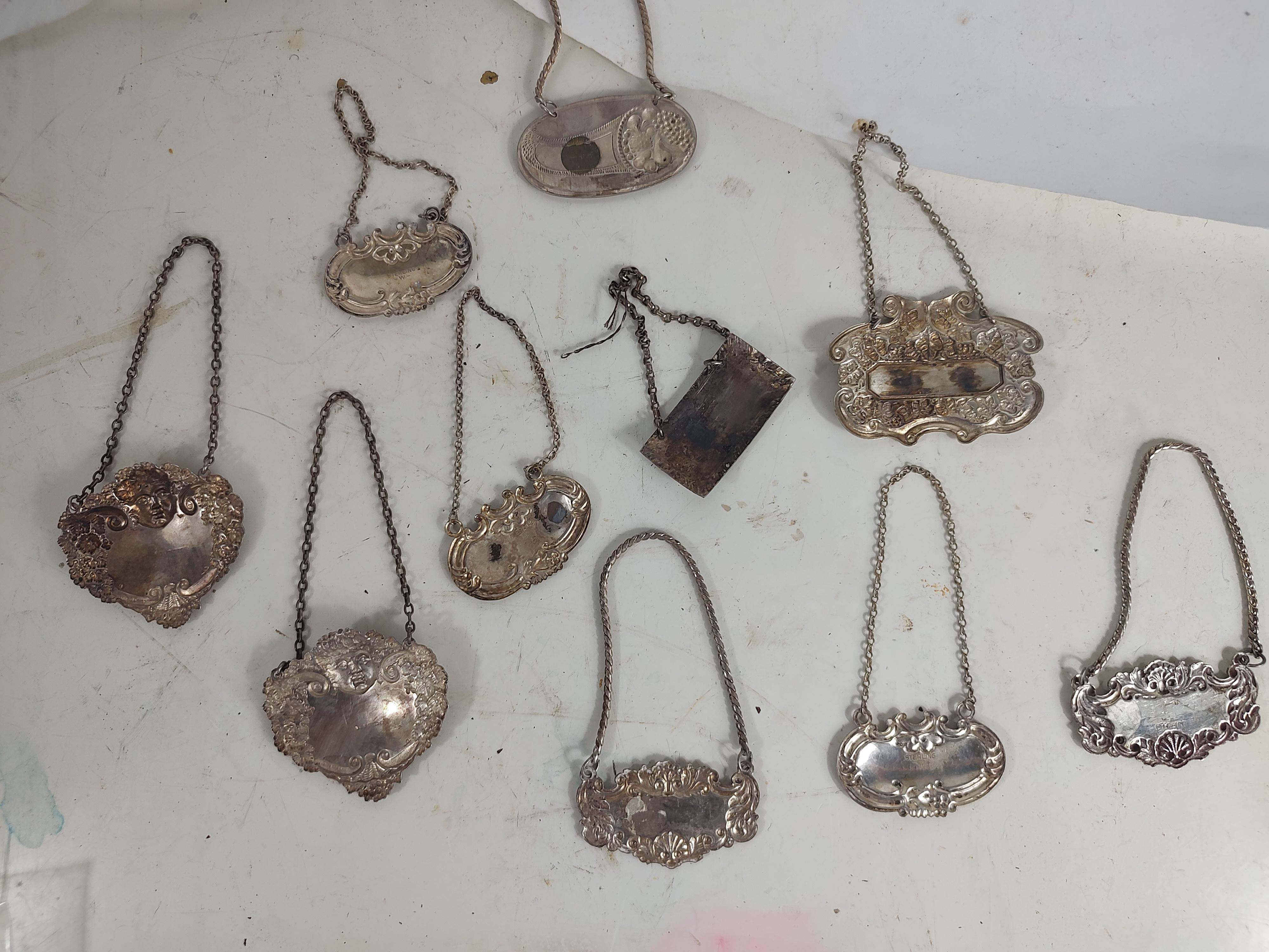 Sterling Silver Liquor Decanter Bottle Name Tags 10 Available For Sale
