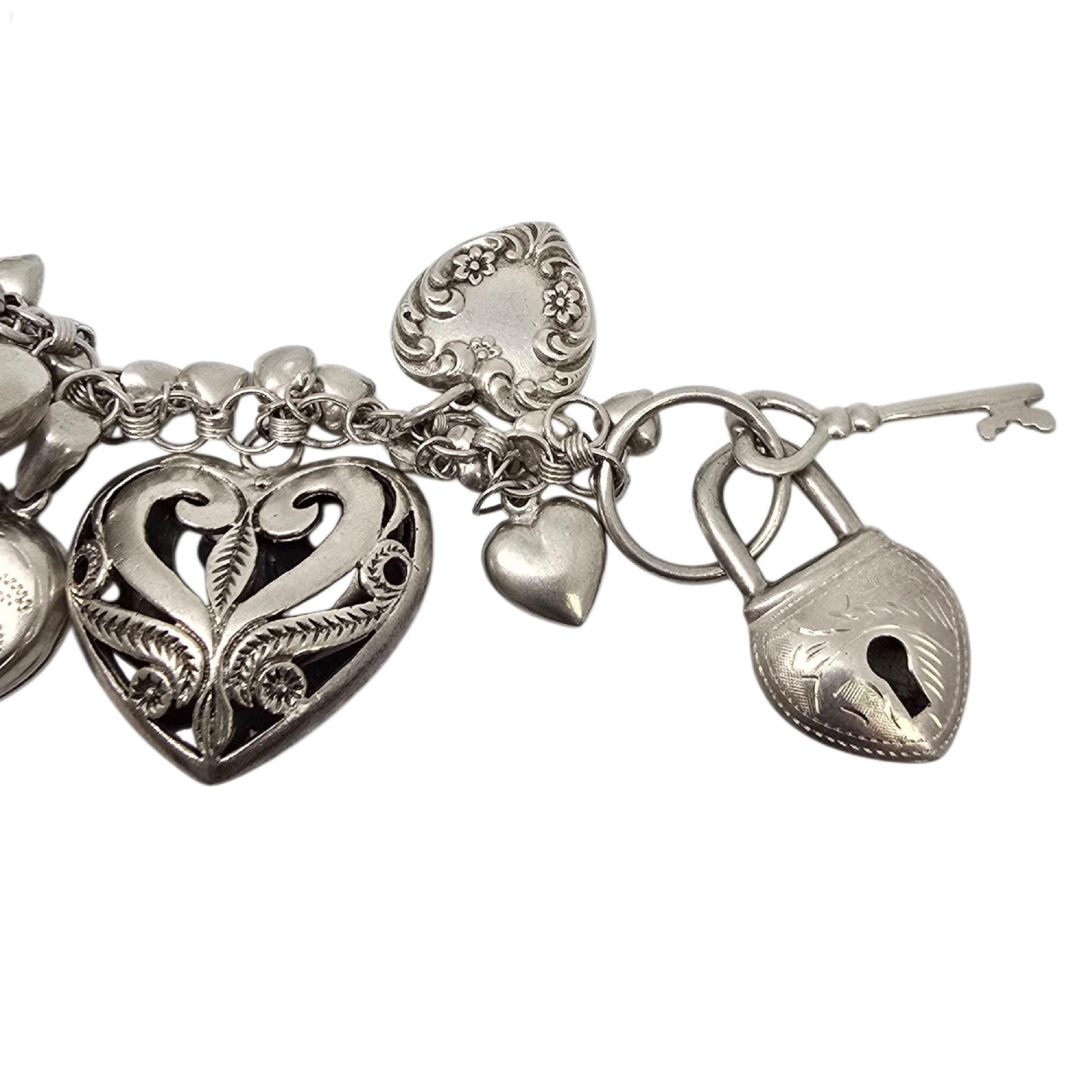 Sterling Silber geladen Puffy Herz Charme Armband #22552 im Angebot 1