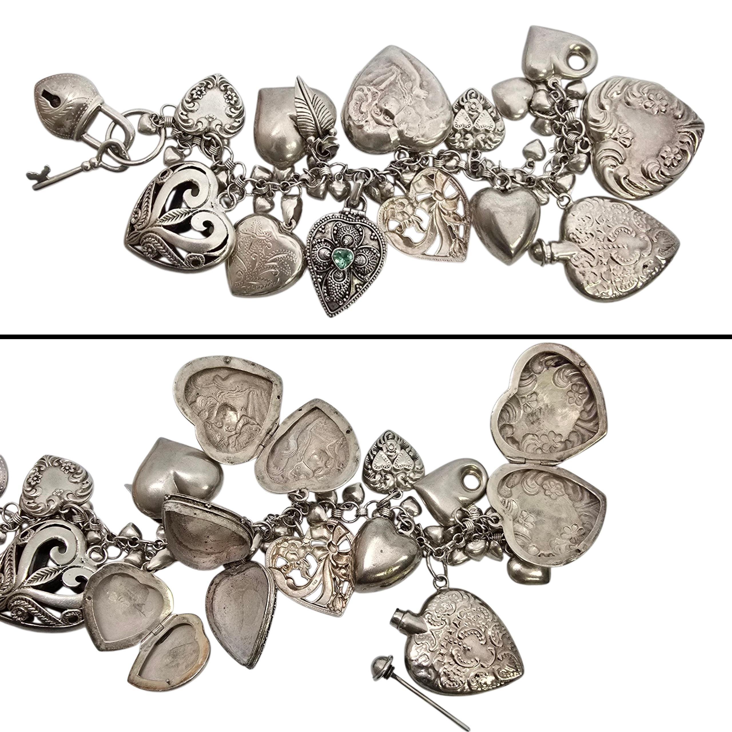 Sterling Silber geladen Puffy Herz Charme Armband #22552 im Angebot 2