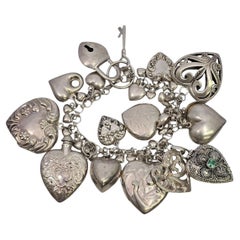 Sterling Silber geladen Puffy Herz Charme Armband #22552