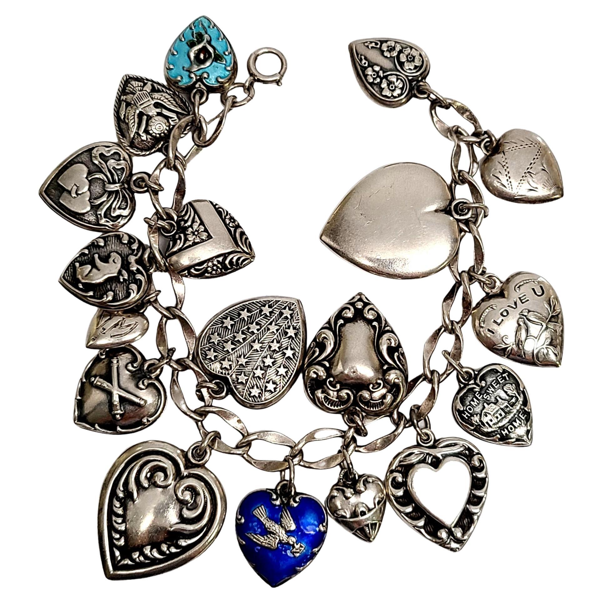 Sterling Silver Loaded Puffy Heart Charm Bracelet