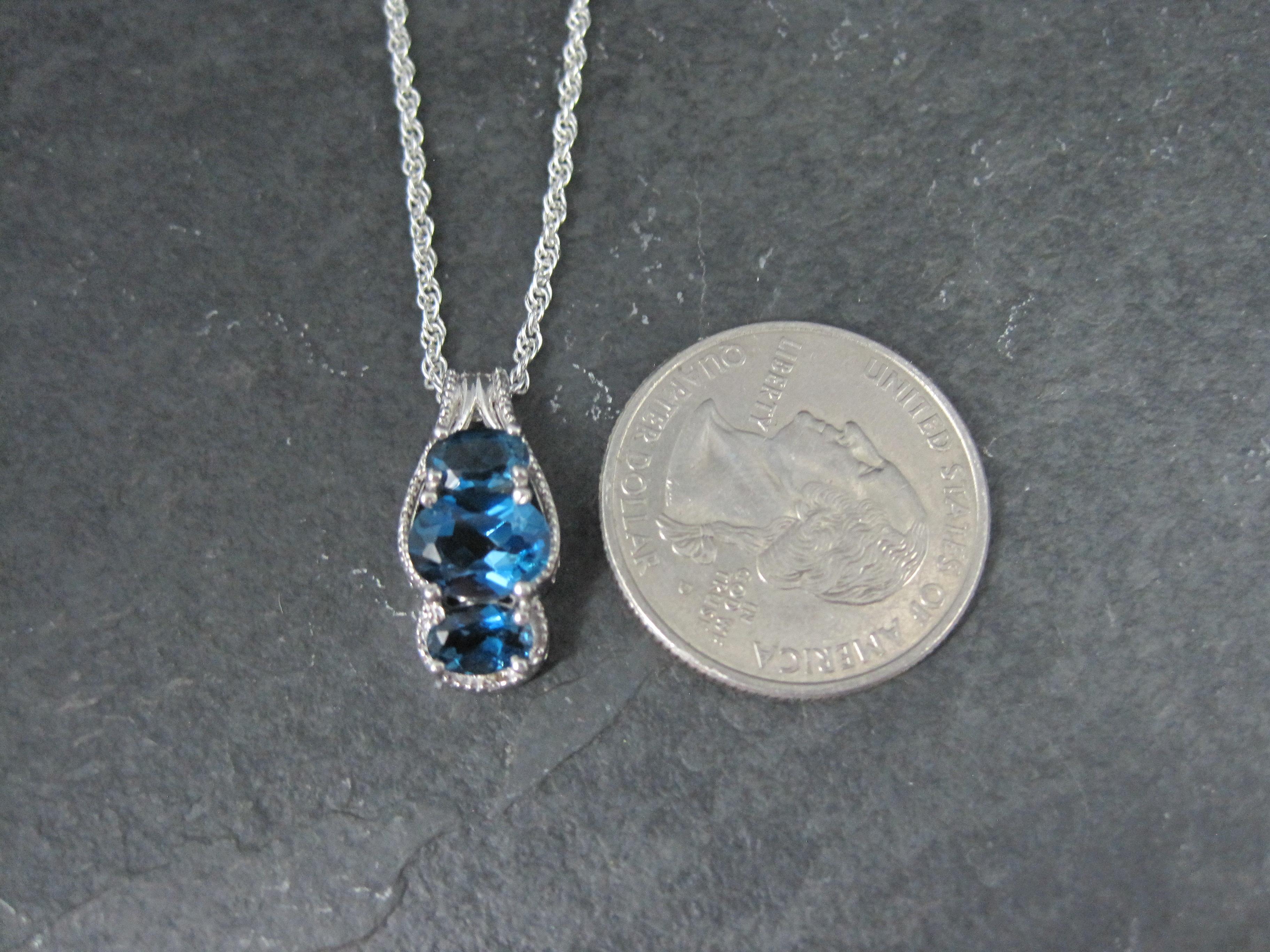 Contemporary Sterling Silver London Blue Topaz Pendant Necklace For Sale