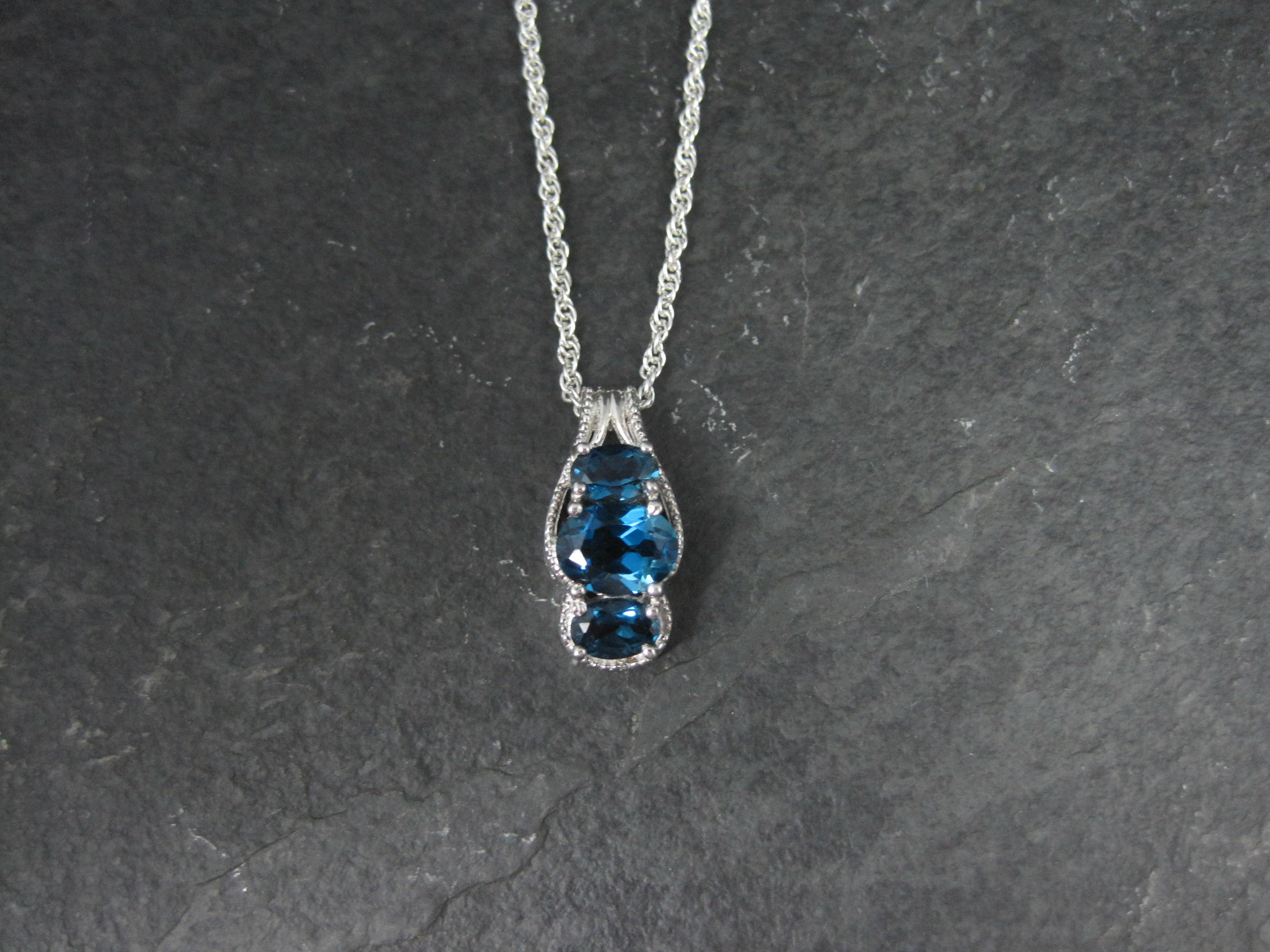 Oval Cut Sterling Silver London Blue Topaz Pendant Necklace For Sale