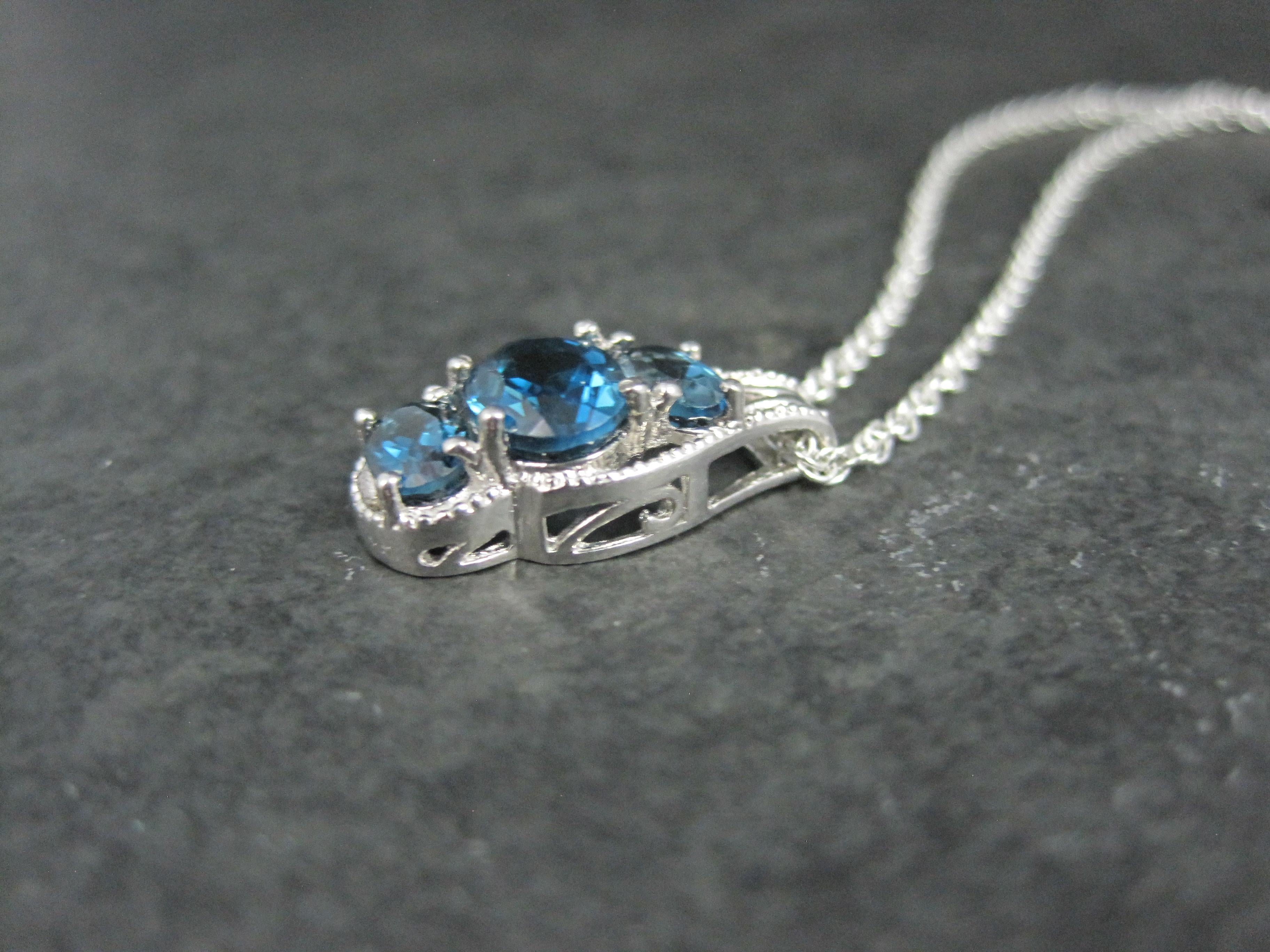 Women's Sterling Silver London Blue Topaz Pendant Necklace For Sale