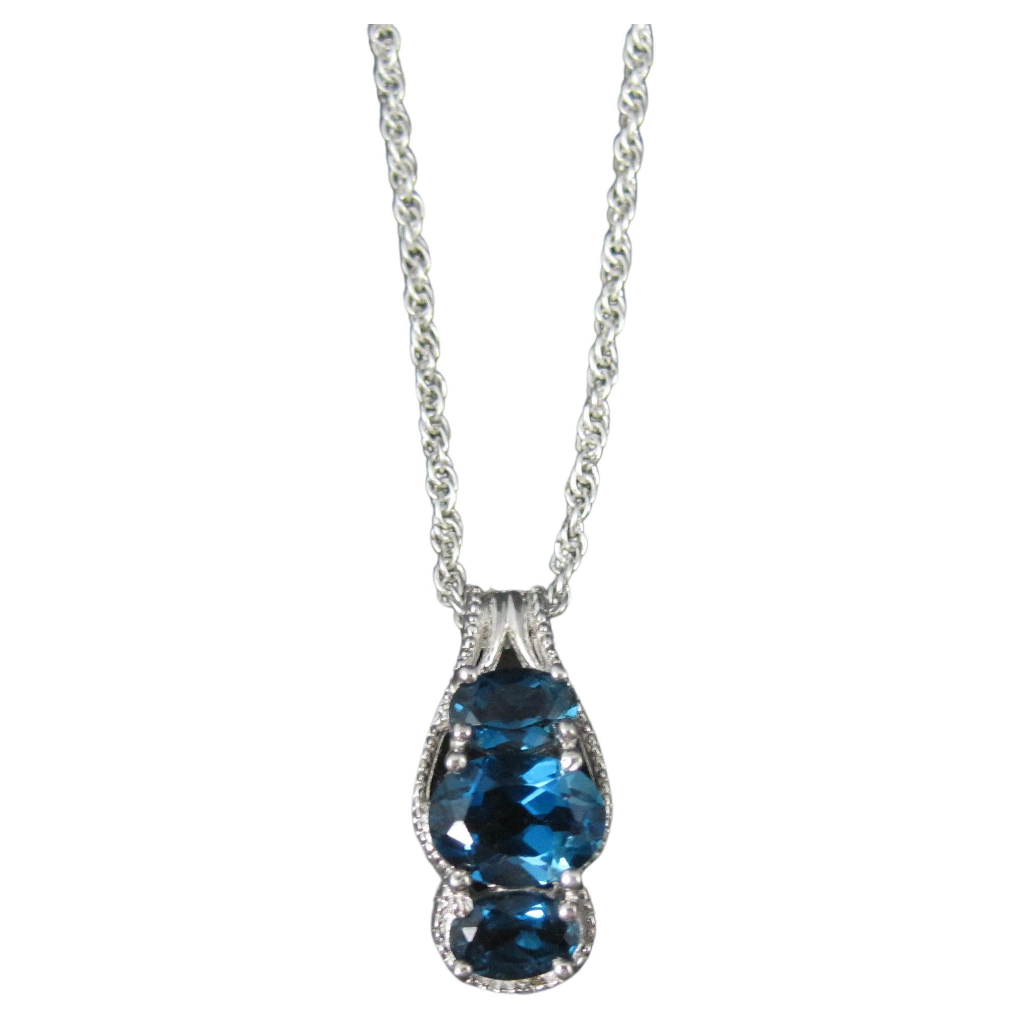 Sterling Silver London Blue Topaz Pendant Necklace For Sale