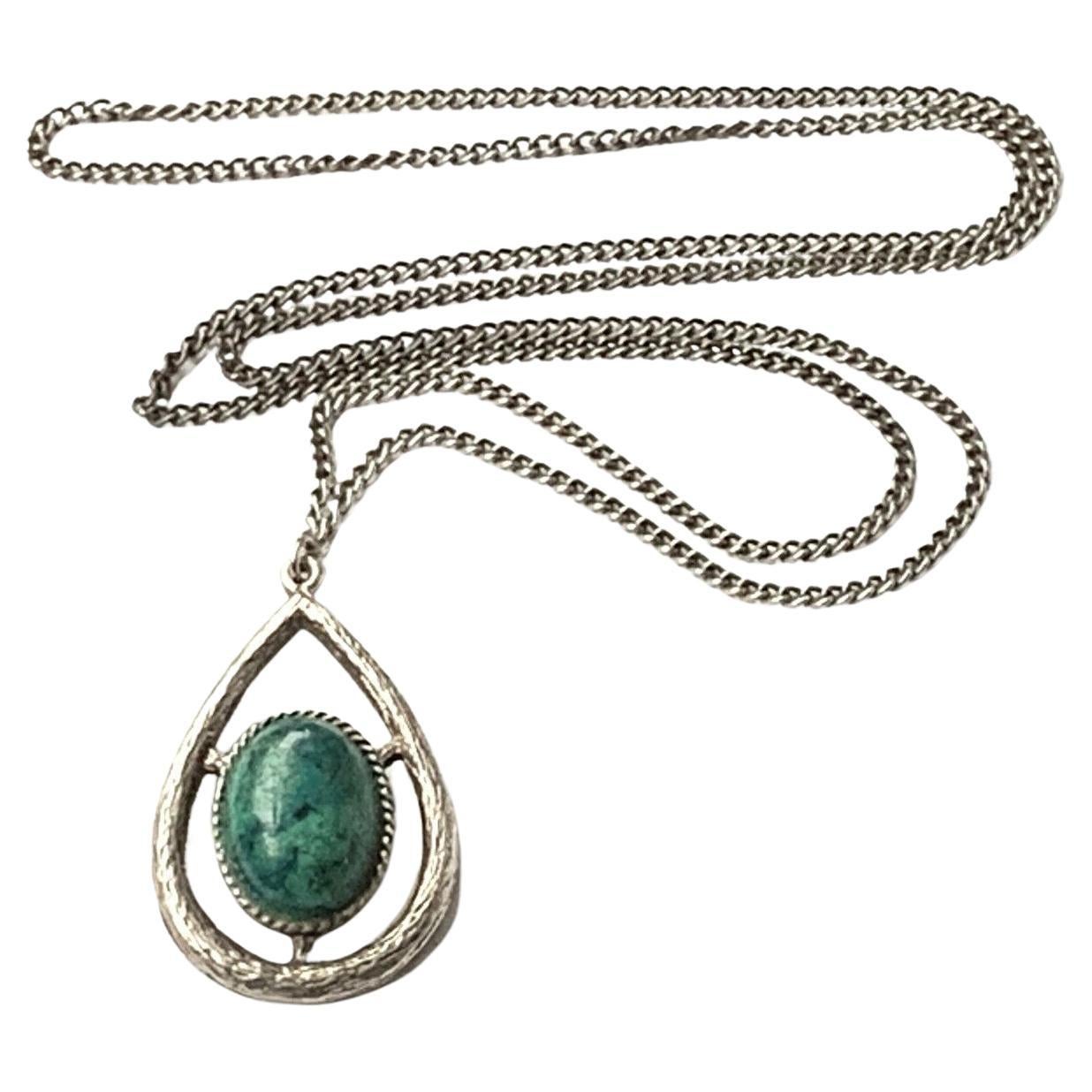 Sterling Silver Long Green Stone Necklace