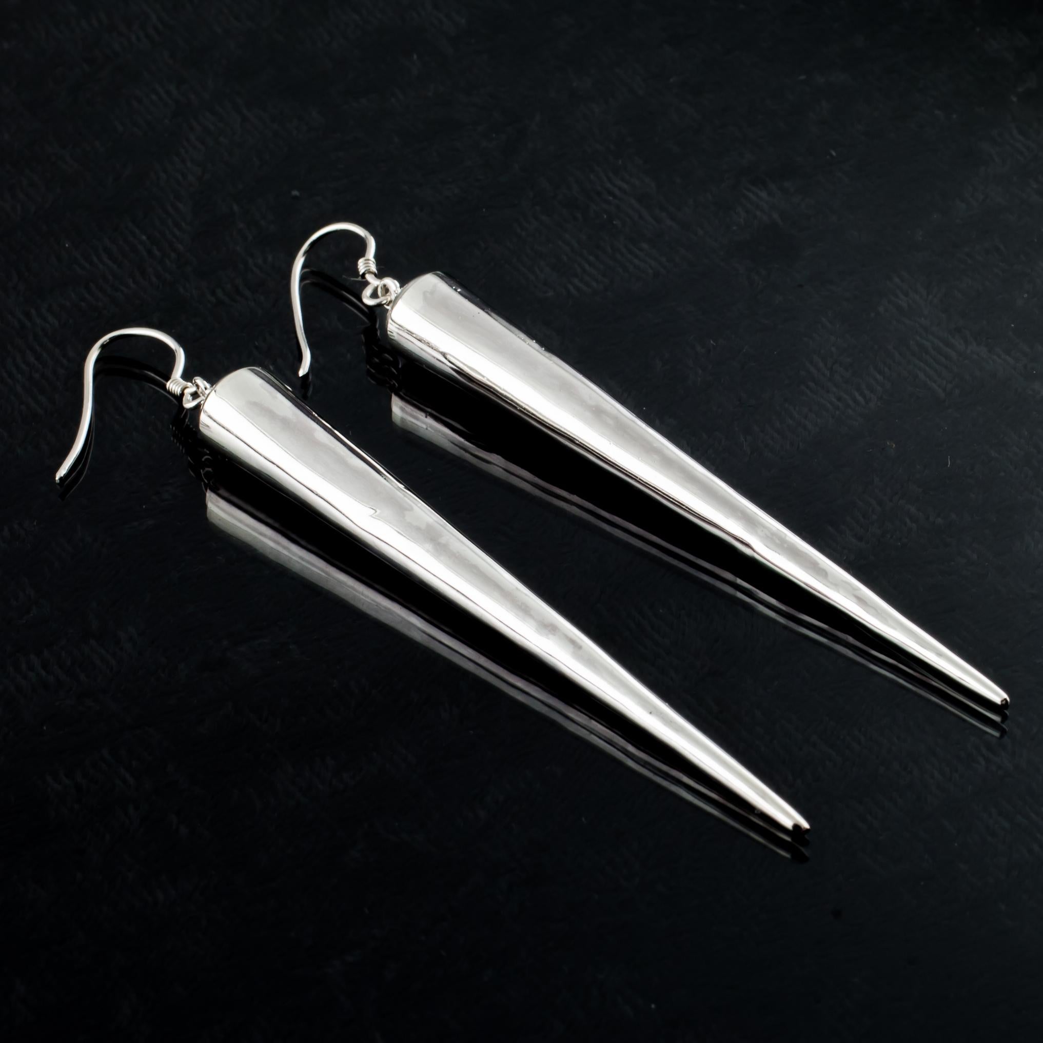 Modern Sterling Silver Long Spike Dangle Earrings For Sale