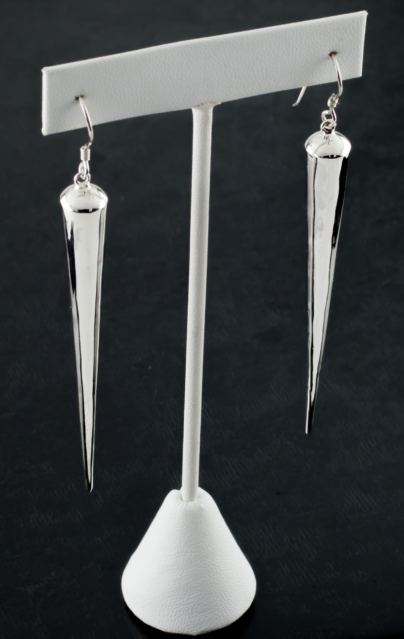 Sterling Silver Long Spike Dangle Earrings In Good Condition For Sale In Van Nuys, CA
