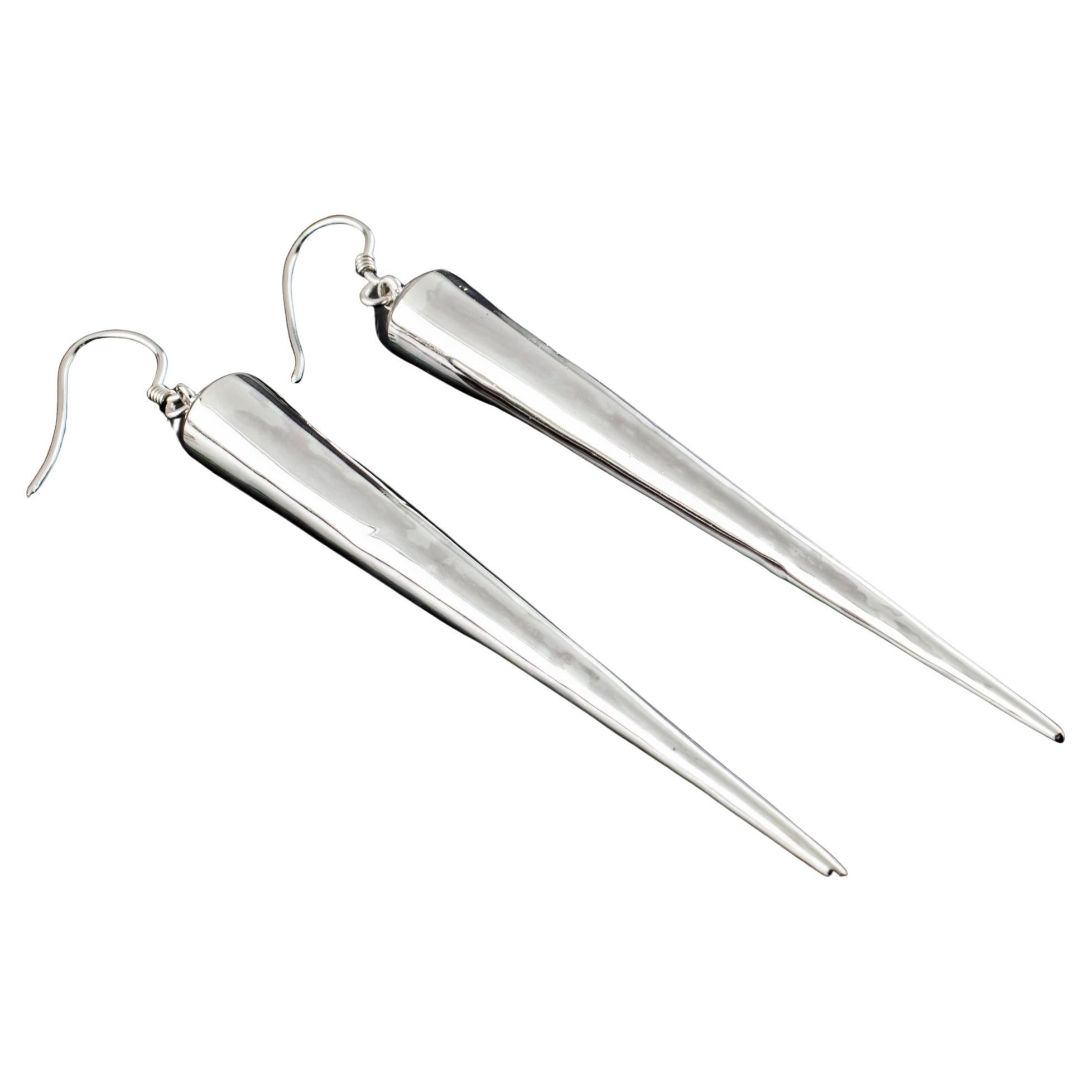 Sterling Silver Long Spike Dangle Earrings