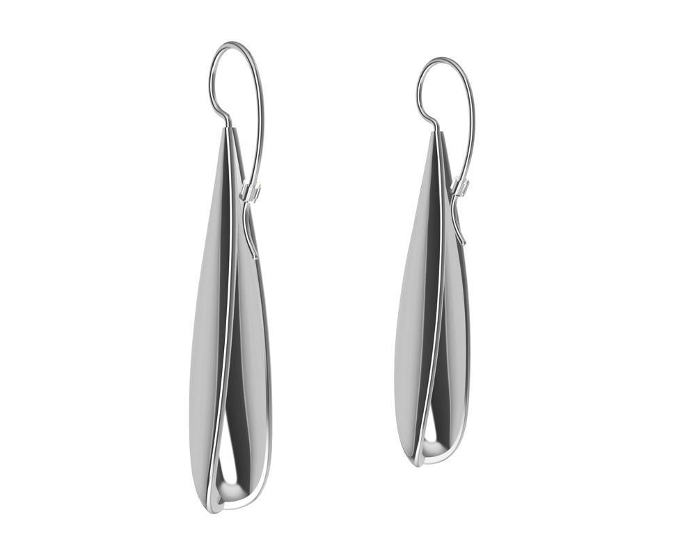 Contemporary Sterling Silver Long Teardrop Drop Earrings For Sale