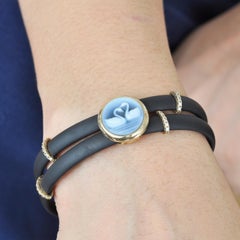 Sterling Silver Love Birds Swan Carving Agate Cameo Swarovski Diamond Bracelet