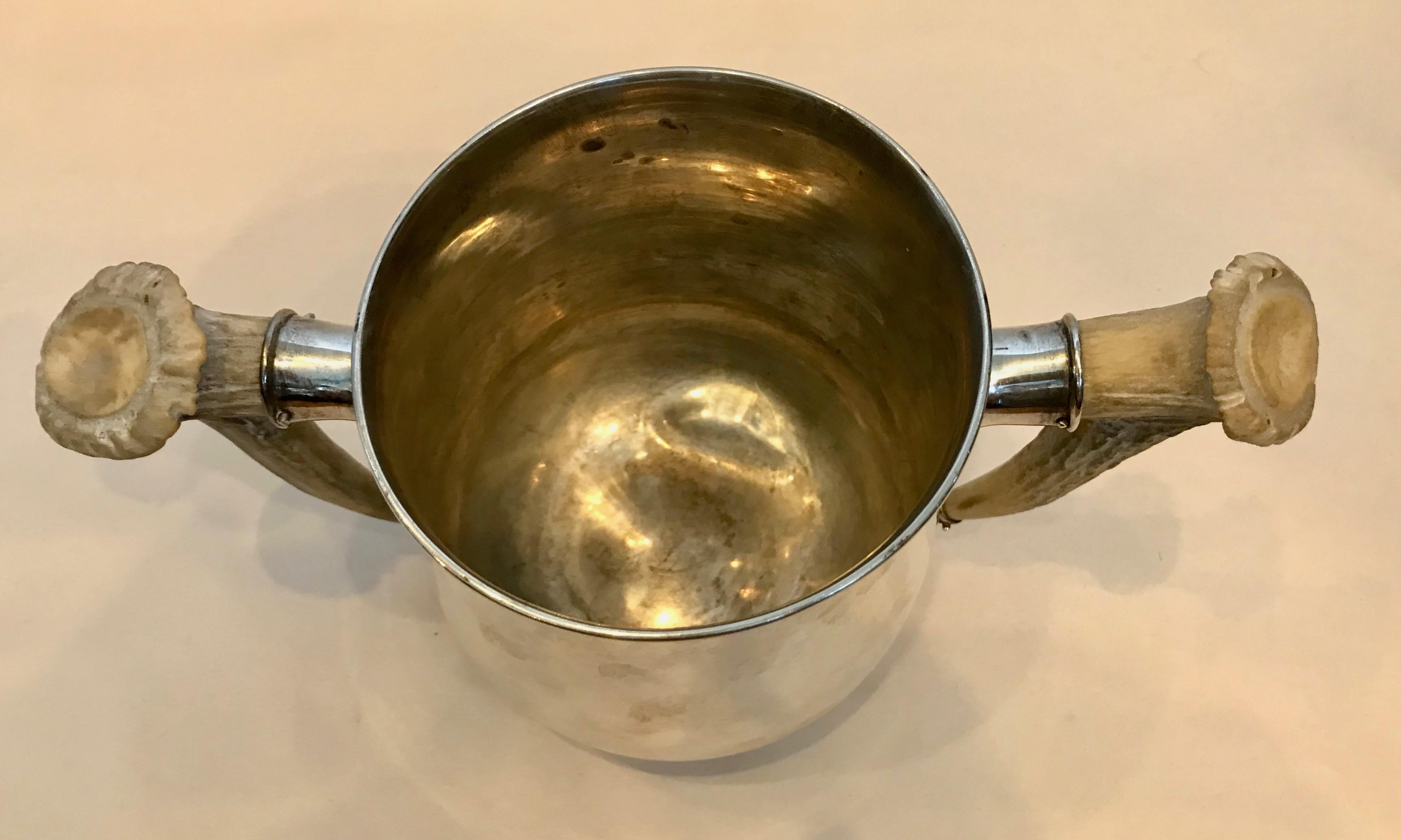 19th Century Sterling Silver Loving Cup / Trophy With Pair Of Horn Handles For Sale