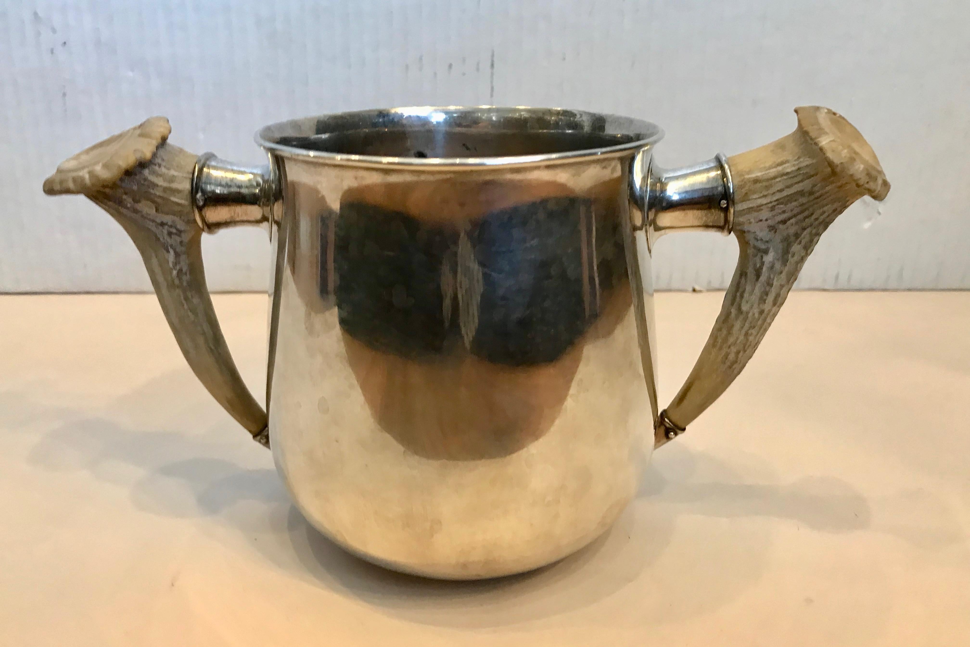 Sterling Silver Loving Cup / Trophy With Pair Of Horn Handles For Sale 3