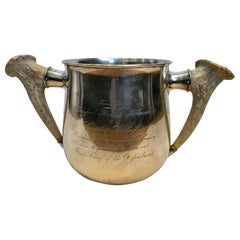 Sterling Silver Loving Cup / Trophy With Pair Of Horn Handles