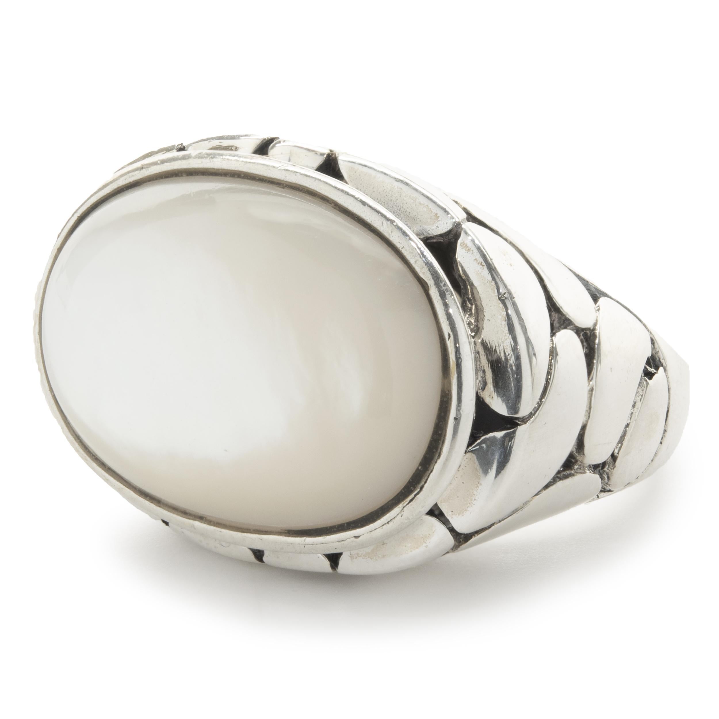 Oval Cut Sterling Silver Mabe Pearl Dot Ring For Sale