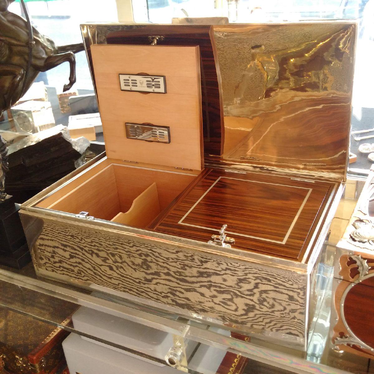 Mid-20th Century Sterling Silver and Macassar Cigar Humidor by Tiffany & Co.