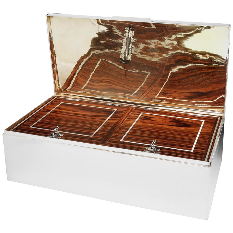 Sterling Silver and Macassar Cigar Humidor by Tiffany and Co. at