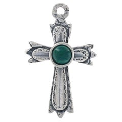 Sterling Silver Malachite Cross Pendant - 925 Round Cabochon Faith