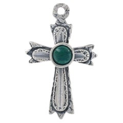 Sterling Silber Malachit Kreuz-Anhänger - 925 Runder Cabochon Faith