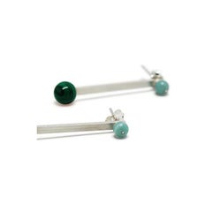 Sterling Silver Malachite Jasper Geometric Earrings