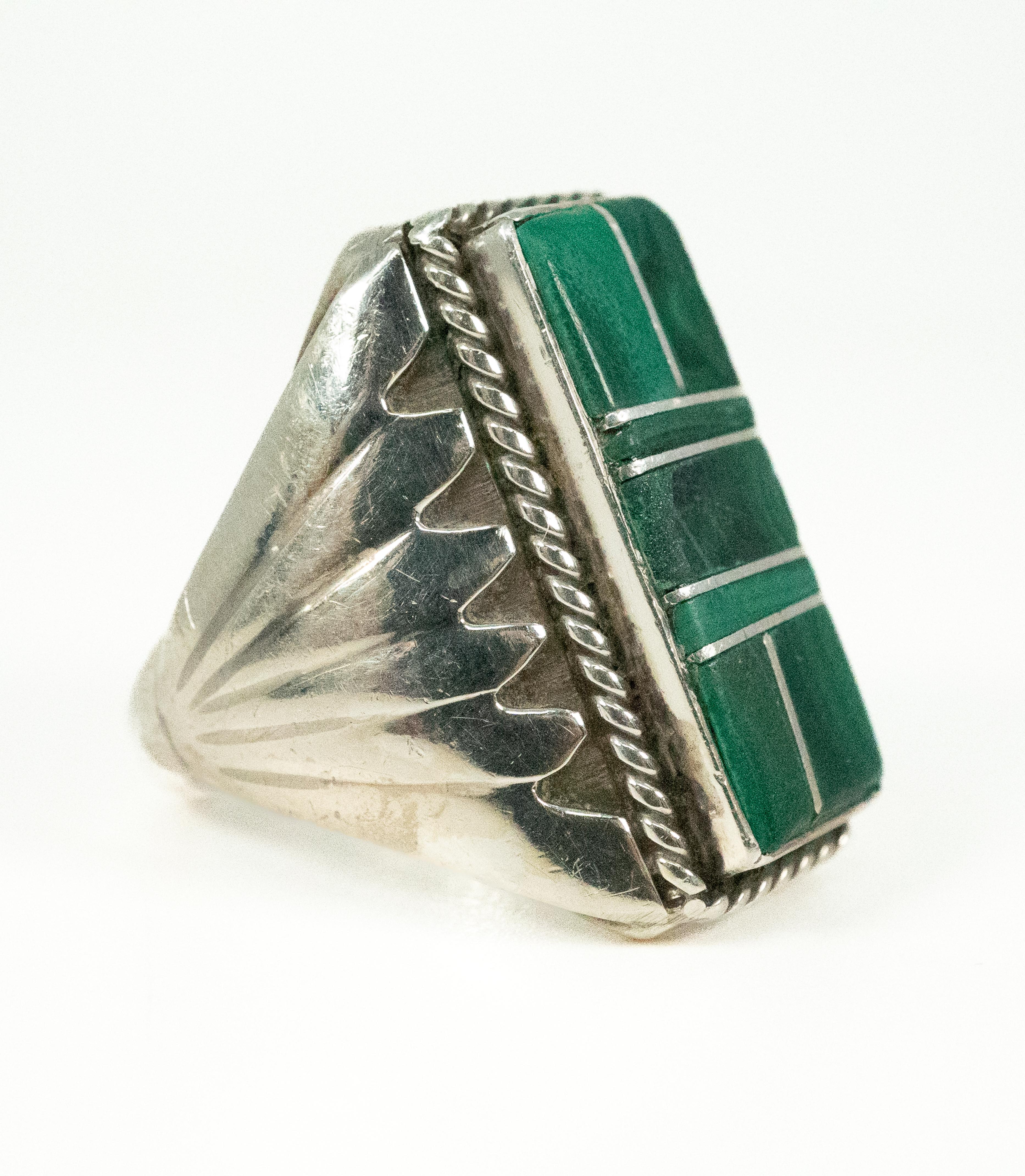 Composed of sterling silver, this malachite ring is just lovely!