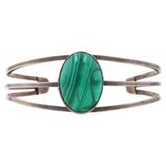 Sterling Silver Malachite Southwestern Cuff Bracelet 6 3/4" - 925 Oval Cabochon