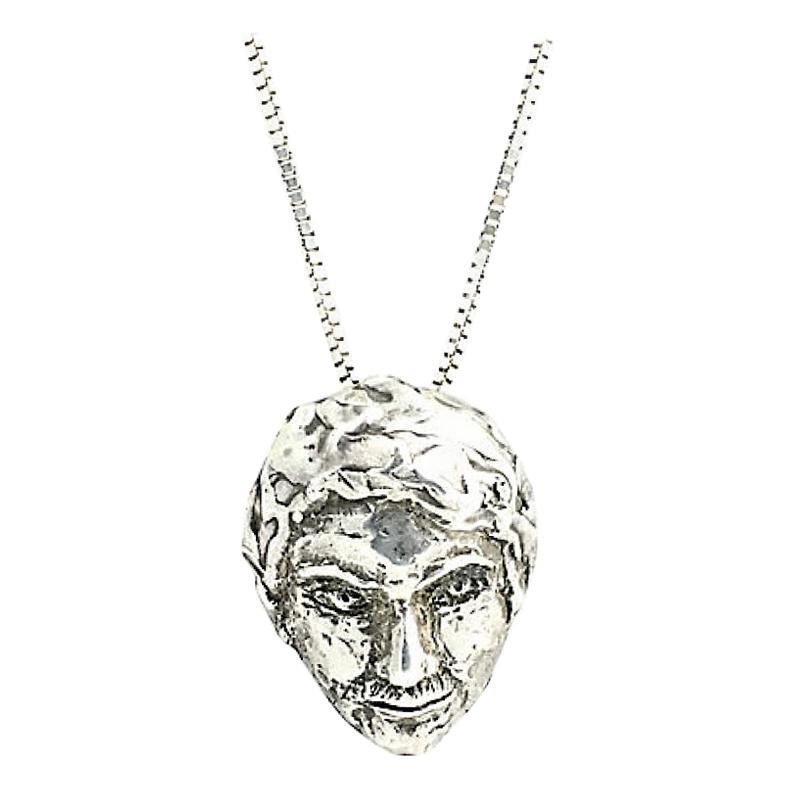 Sterling Silver Man's Face Necklace