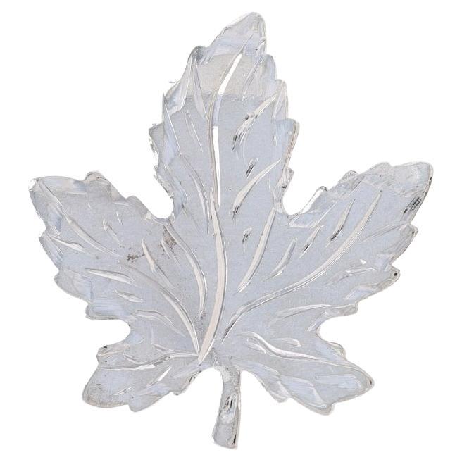 Sterling Silver Maple Leaf Brooch - 925 Etched Botanical Pin For Sale