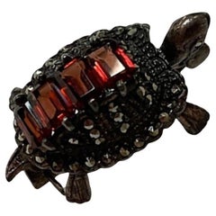Sterling Silver Marcasite and Baguette Garnet Turtle Brooch