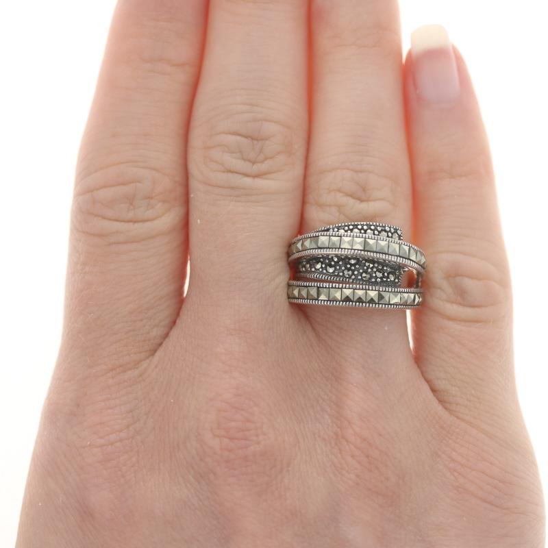 Sterling Silber Marcasite Band - 925 Milgrain Ring Größe 6 3/4 (Einfacher Schliff)
