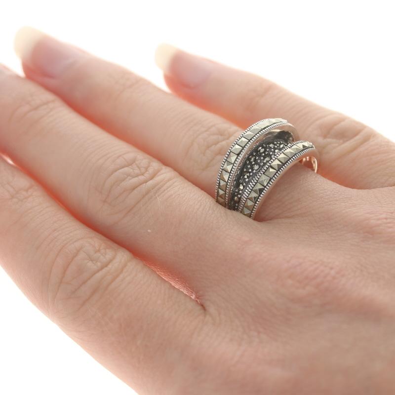 Sterling Silber Marcasite Band - 925 Milgrain Ring Größe 6 3/4 im Zustand „Hervorragend“ in Greensboro, NC