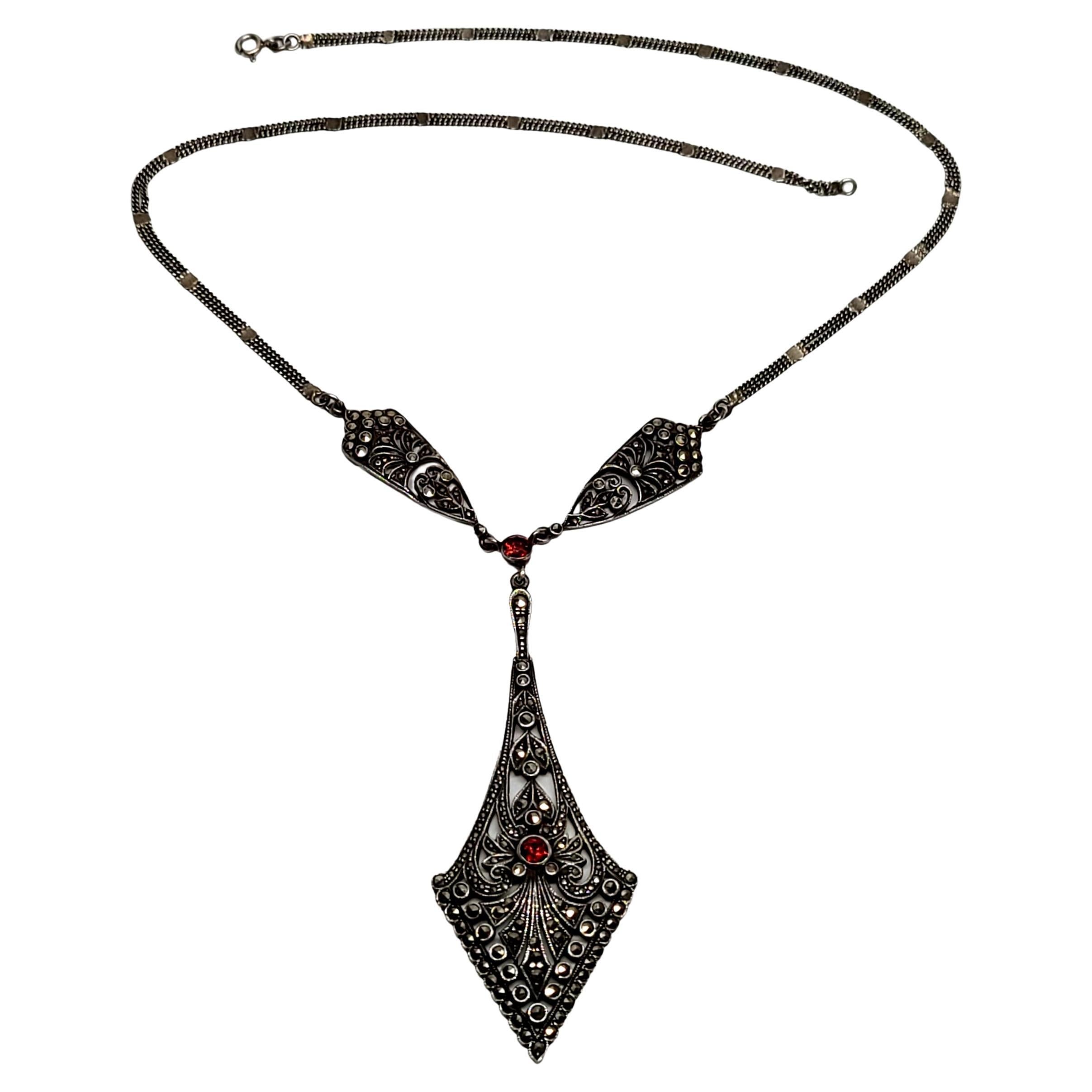 Sterling Silver Marcasite Chandelier Pendant Necklace