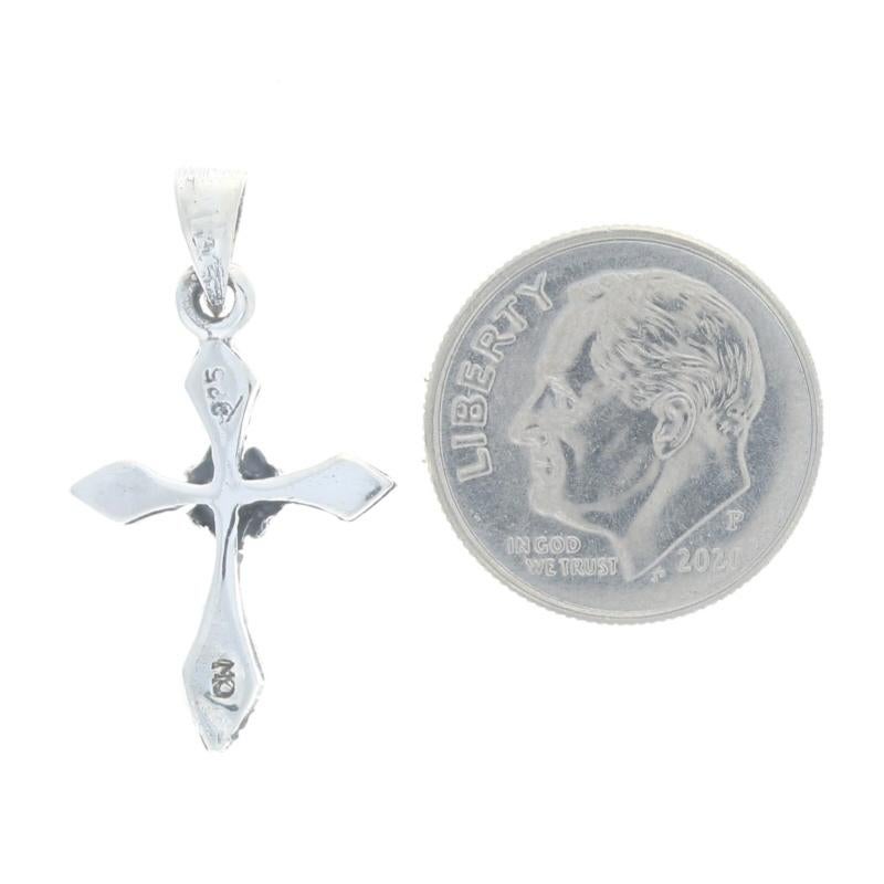 Women's Sterling Silver Marcasite Floral Cross Pendant - 925 Faith Milgrain For Sale