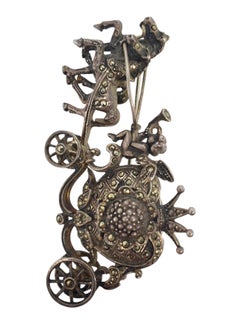 Sterling Silver Marcasite Horse and Carriage Watch Brooch #24855