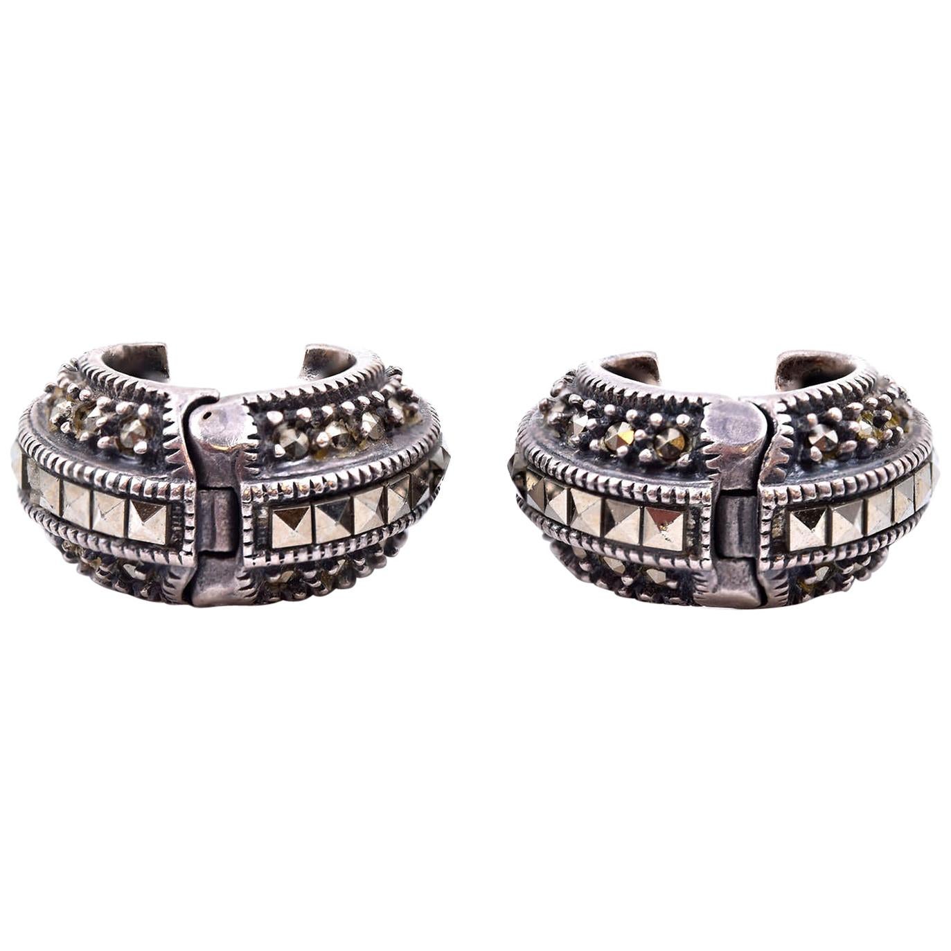 Sterling Silver Marcasite Huggie Earrings by Judith Jack