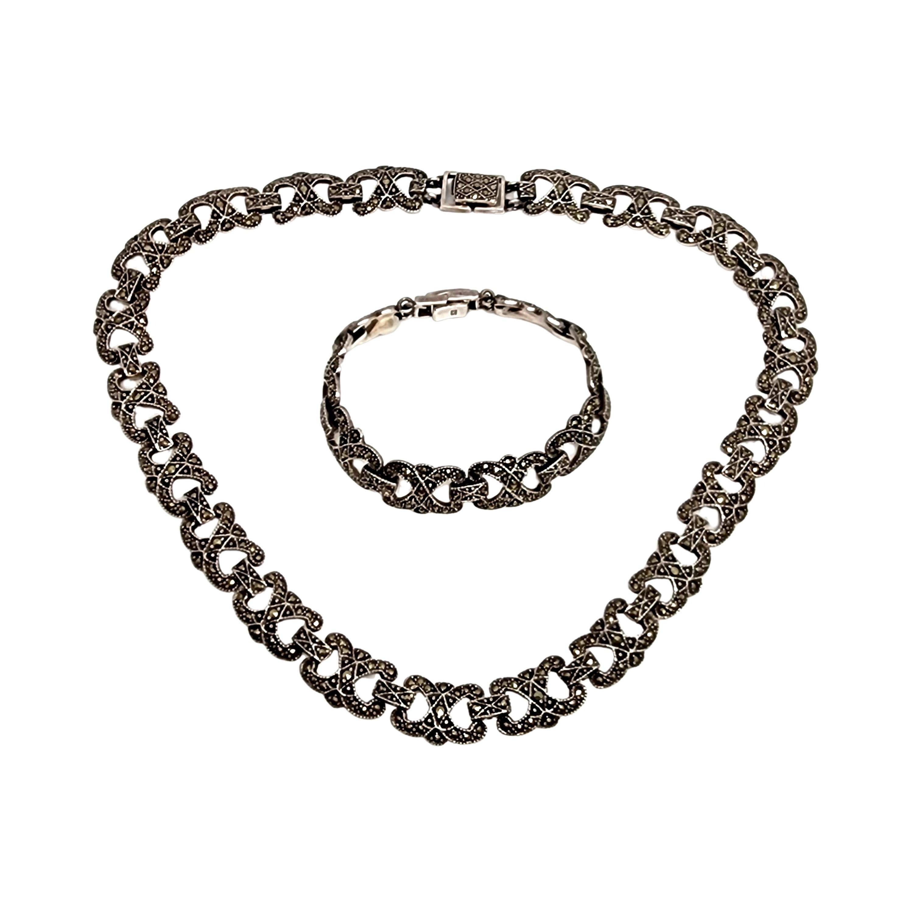 Round Cut Sterling Silver Marcasite Necklace & Bracelet Set #13371